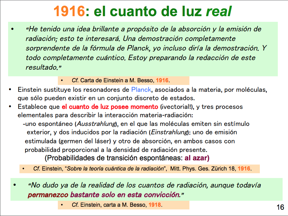 Einstein, 1916: el cuanto de luz comienza a ser real